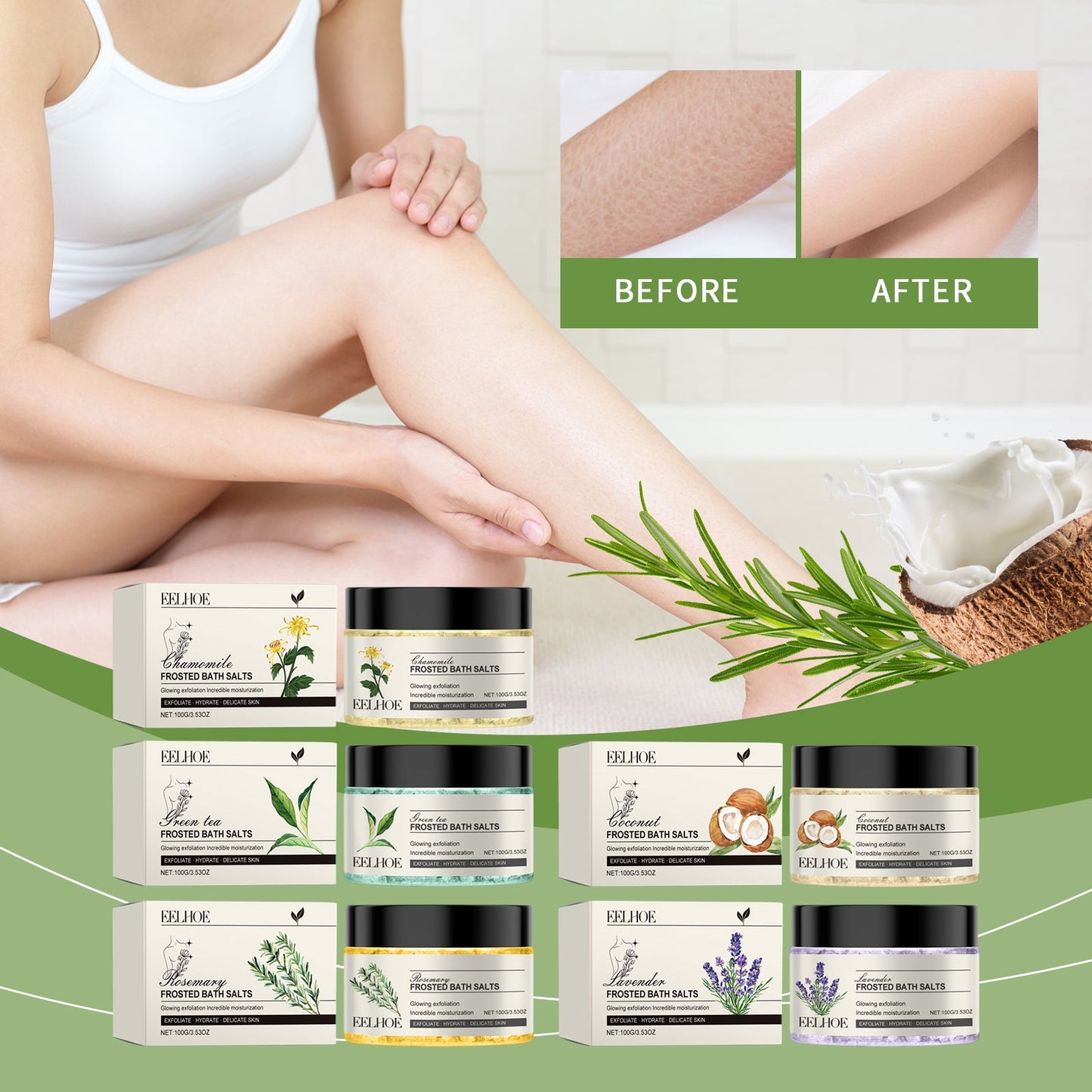 EELHOE Exfoliating Bath Salts Cleanse The Body, Nourish And Soothe Soft Skin, Moisturize And Smooth Bath Salts