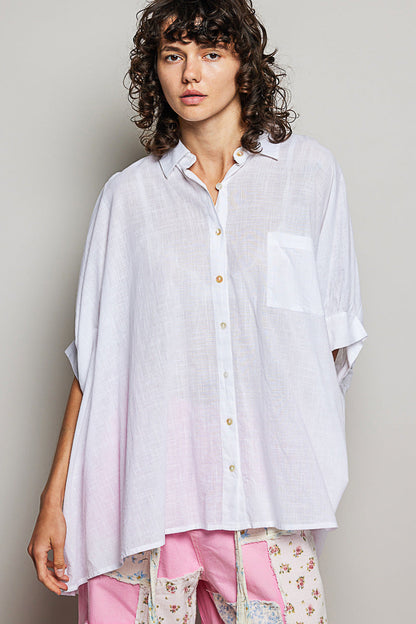 POL Button Down Half Dolman Sleeve Shirt