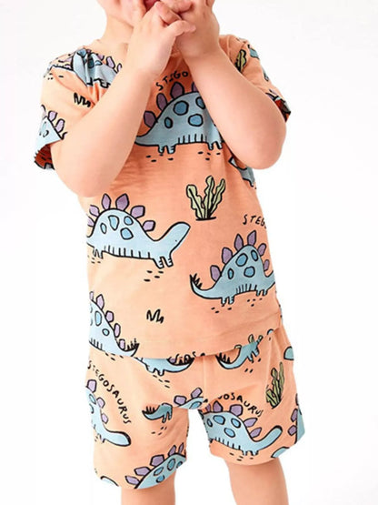 Children's Dinosaur Print Round Neck Top and Shorts Set