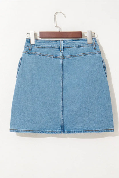 Acid Wash Bowknot Details High Waist Denim Skirt
