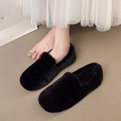 Fluffy Round Toe Slip-Ons