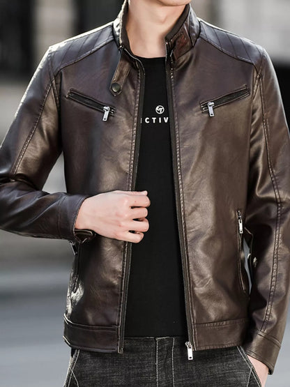Men's Plus Size Zip Up Leather Jacket