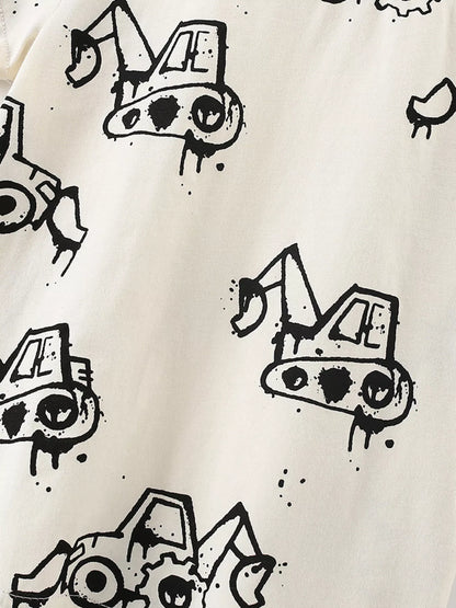 Children's Cartoon Excavator Print Short Sleeve T-Shirt