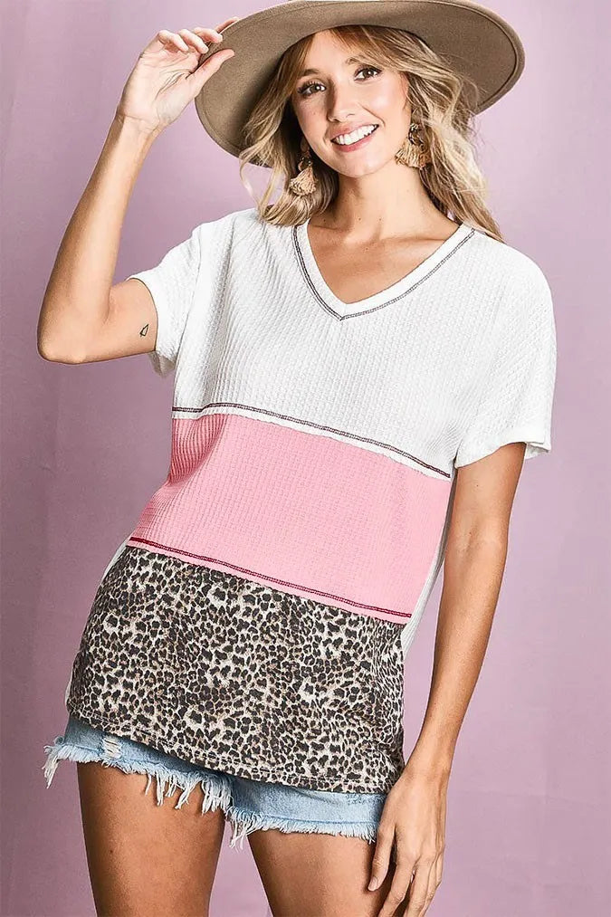 BiBi Colr Block Waffle Knit Top