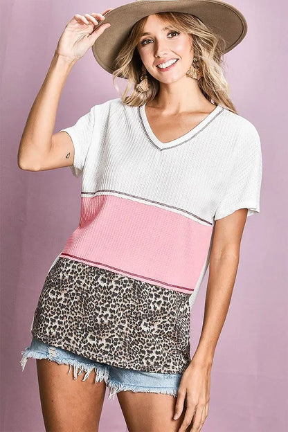 BiBi Colr Block Waffle Knit Top