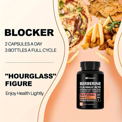 Berberine 20 In 1 Keto BHB Supplement - CLA, Malic Acid & L-Carnitine For Metabolism & Energy Support, 90 Capsules