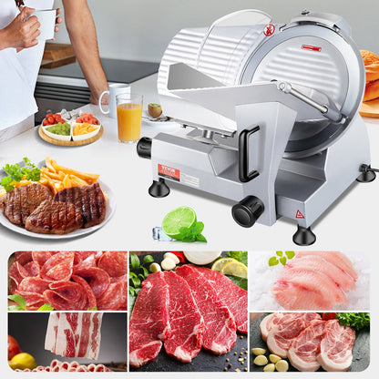 VEVOR 240W Commercial Meat Slicer, Electric Deli Food Slicer, Carbon Steel Blade Electric Food Slicer, 350-400RPM Meat Slicer, 0 - 0.47 Inch Thickness Adjustable For Commercial And Home Use