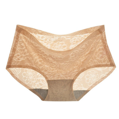 Ice Silk Seamless Panties Women's Mid-waist Jacquard