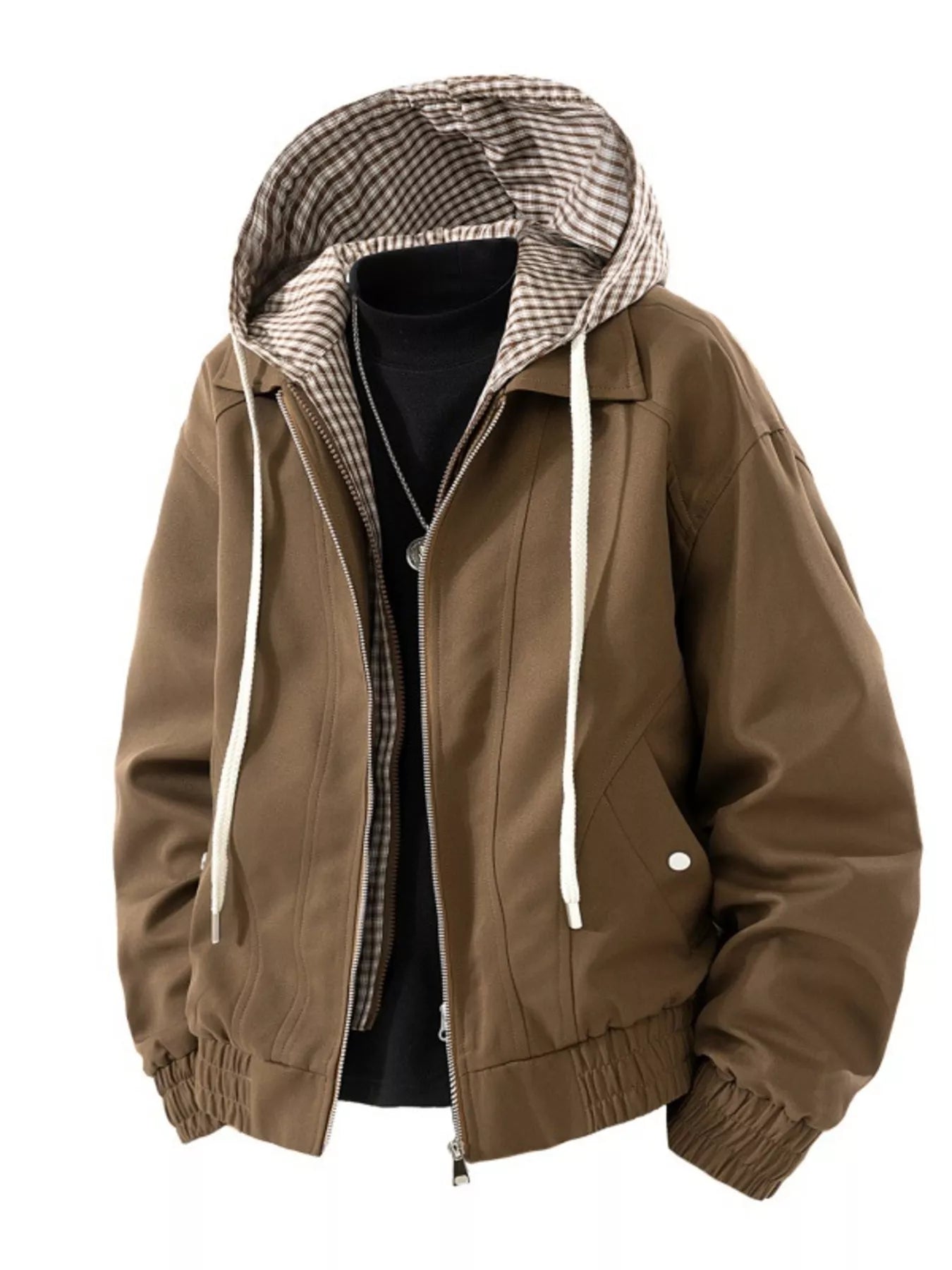 Men's Plus Size Casual Plaid Hooded Windbreaker Jacket