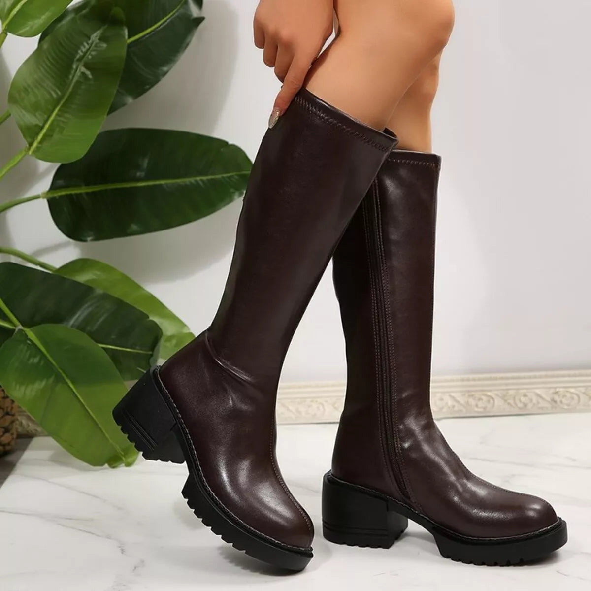 Round Toe Block Heels Boots