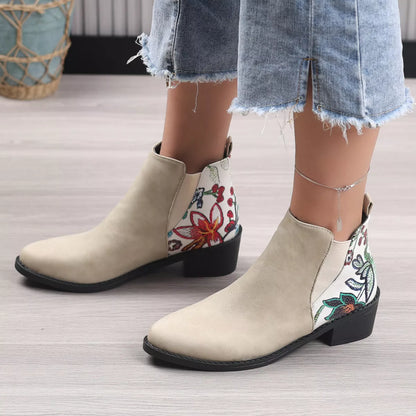 Point Toe Block Heels Ankle Boots