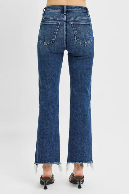 RISEN Full Size Tummy Control High Rise Crop Straight Raw Cut Hem Jeans Plus Size