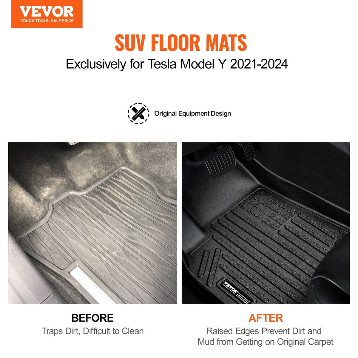 Automotive Floor Mats Fits For Tesla Model Y 2021-2024 3 Pcs TPE Liners
