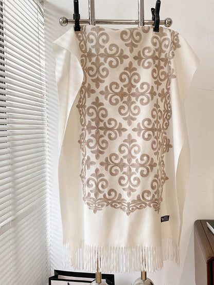 Embroidered Fringe Scarf