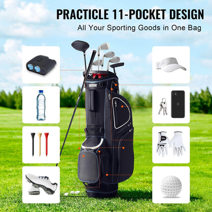 Golf Cart Bag With 14 Way Organizer Divider Top, 35” 11 Pockets Premium Cart Bag With Stand, Durable Golf Bags With Handles & Dust Cover & Detachable Dual Strap For Men & Women, Black White