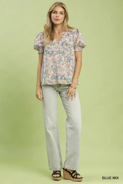 Umgee Mix Paisley Floral Button Down Shirt