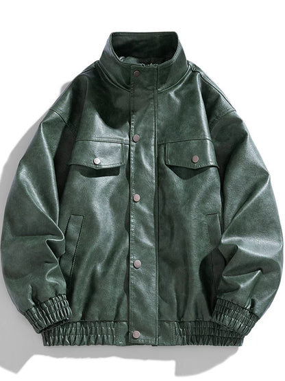 Men's Plus Size Leather Bomber Jacket