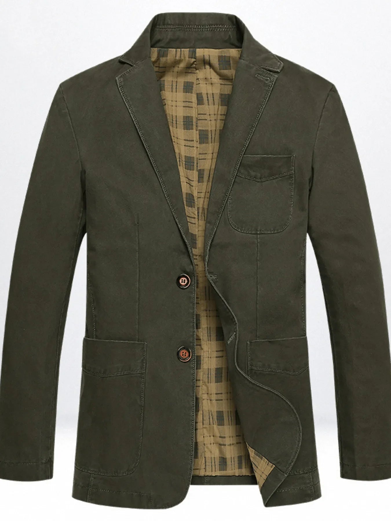 Men's Plus Size Casual Button Up Blazer with Plaid Lining