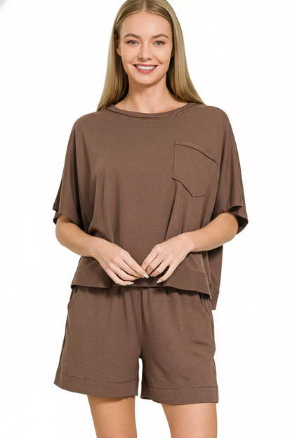 Zenana Exposed Seam Boxy Top & Shorts Set
