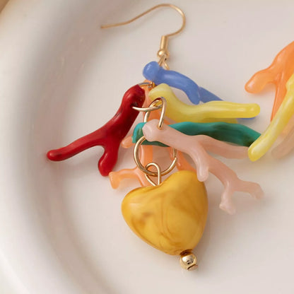 Colorful Resin Heart Dangle Earrings