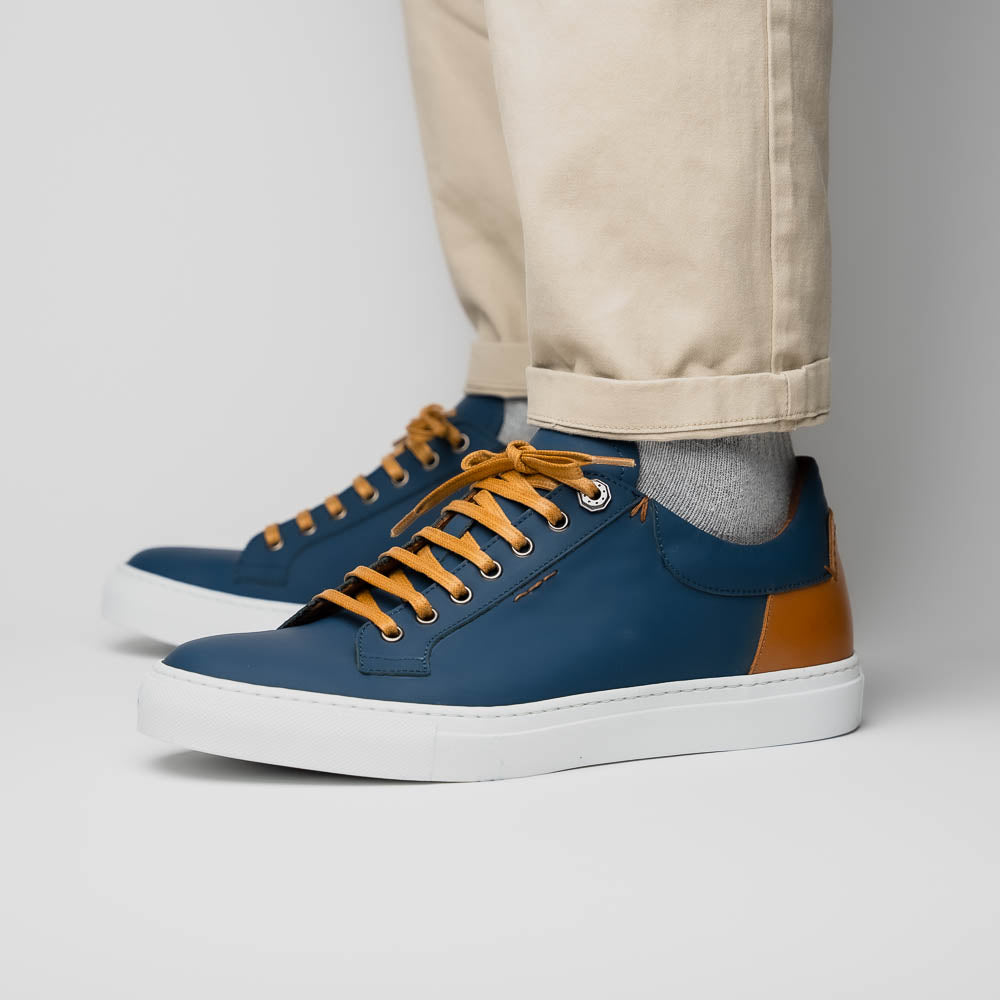 65-229-NVY Diaz Rubberized Calfskin Sneaker Navy