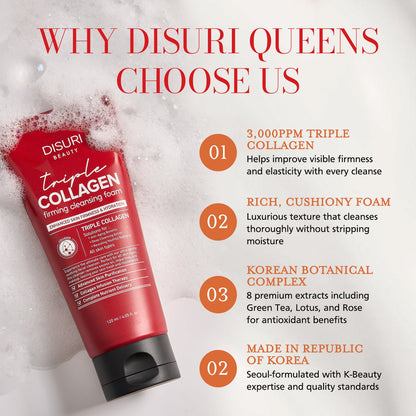 DISURI Triple Collagen Firming Foam - Korean Anti-Aging Cleanser with 3,000ppm Collagen Complex