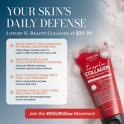DISURI Triple Collagen Firming Foam - Korean Anti-Aging Cleanser with 3,000ppm Collagen Complex