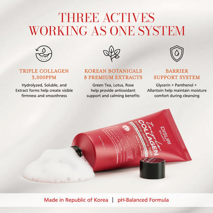 DISURI Triple Collagen Firming Foam - Korean Anti-Aging Cleanser with 3,000ppm Collagen Complex
