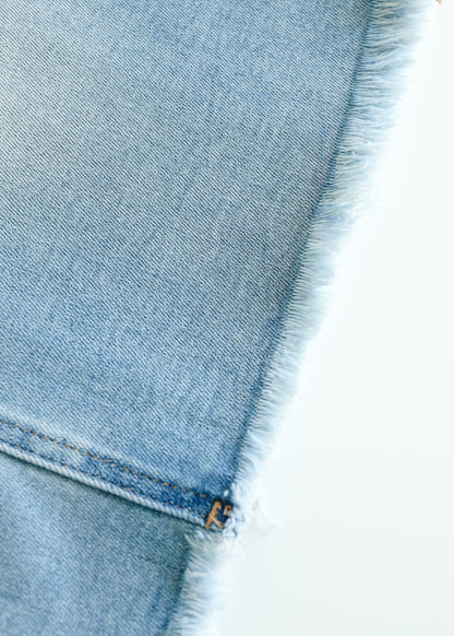 Drew Raw Hem Midi Denim Skirt