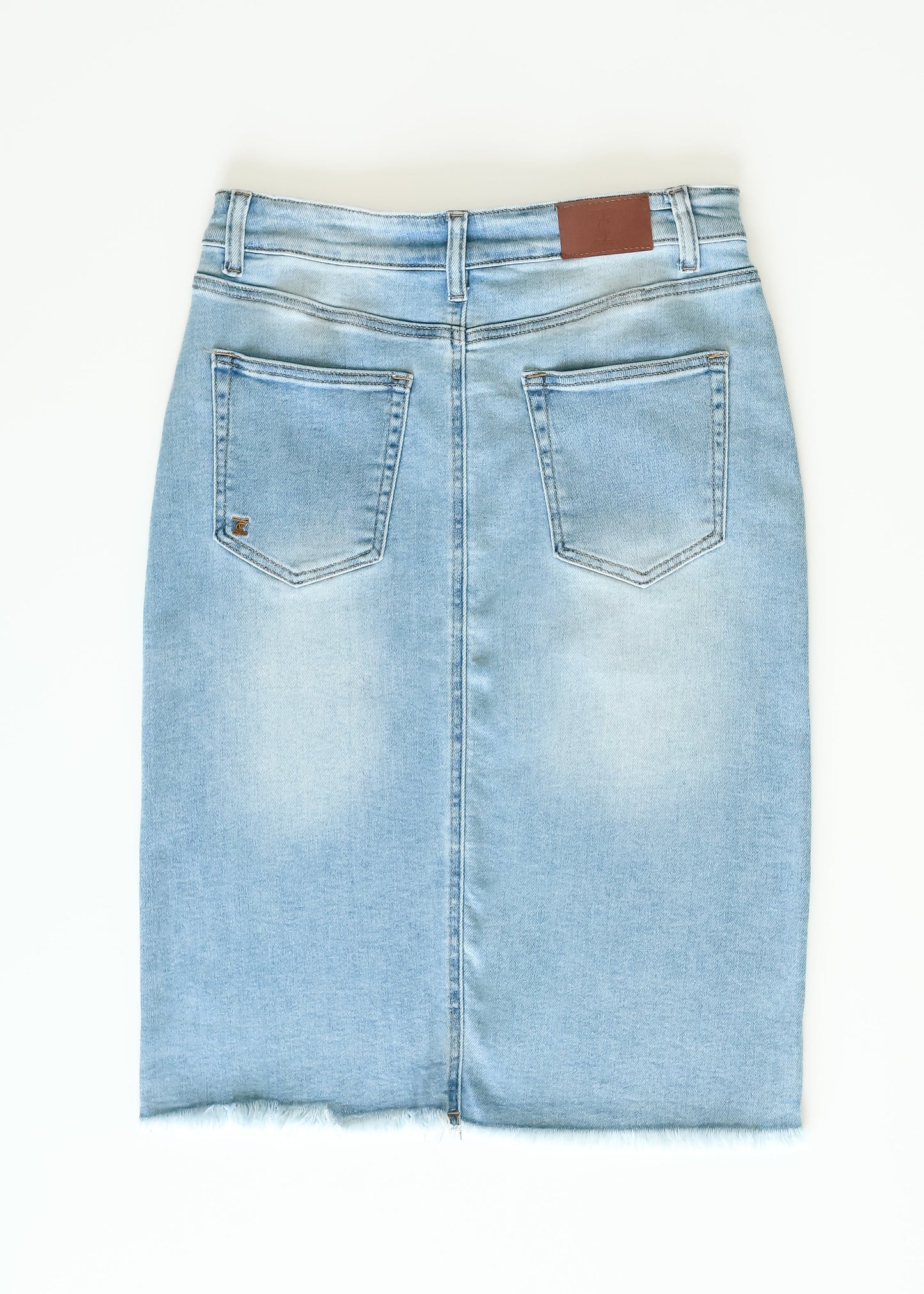 Drew Raw Hem Midi Denim Skirt