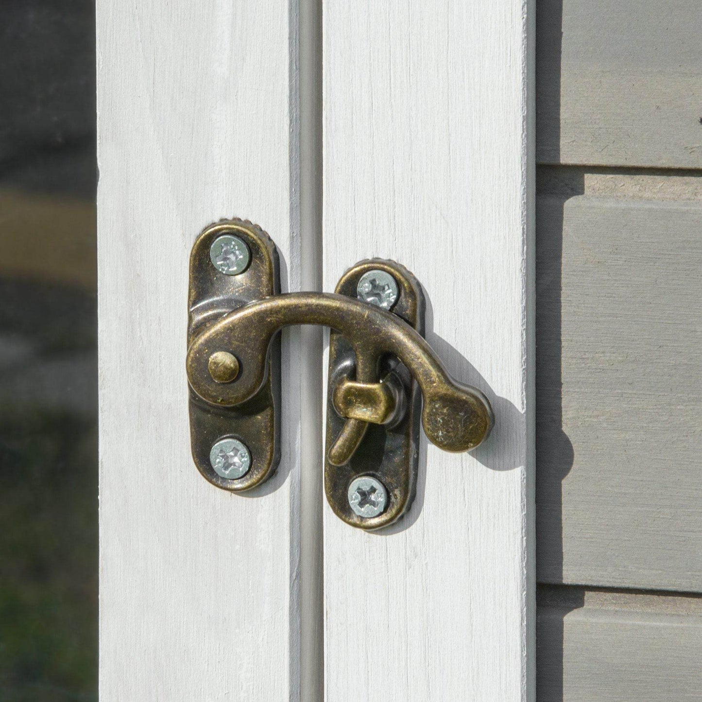 Weatherproof Outdoor Cat House with Porch & Escape Door - Feral Cat Shelter with Plant Stand | Dark Grey/White Wood Construction