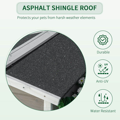 Weatherproof Outdoor Cat House with Porch & Escape Door - Feral Cat Shelter with Plant Stand | Dark Grey/White Wood Construction