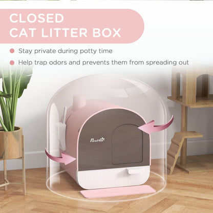 Pink Covered Cat Litter Box with Odor Filter - Complete Privacy Kit with Tray, Scoop & Mat | Compact Hooded Litter House