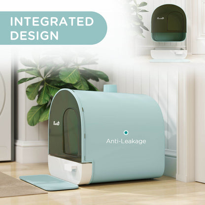 Covered Cat Litter Box with Odor Filter - Complete Privacy Kit with Tray, Scoop & Mat | Green Hooded Litter House