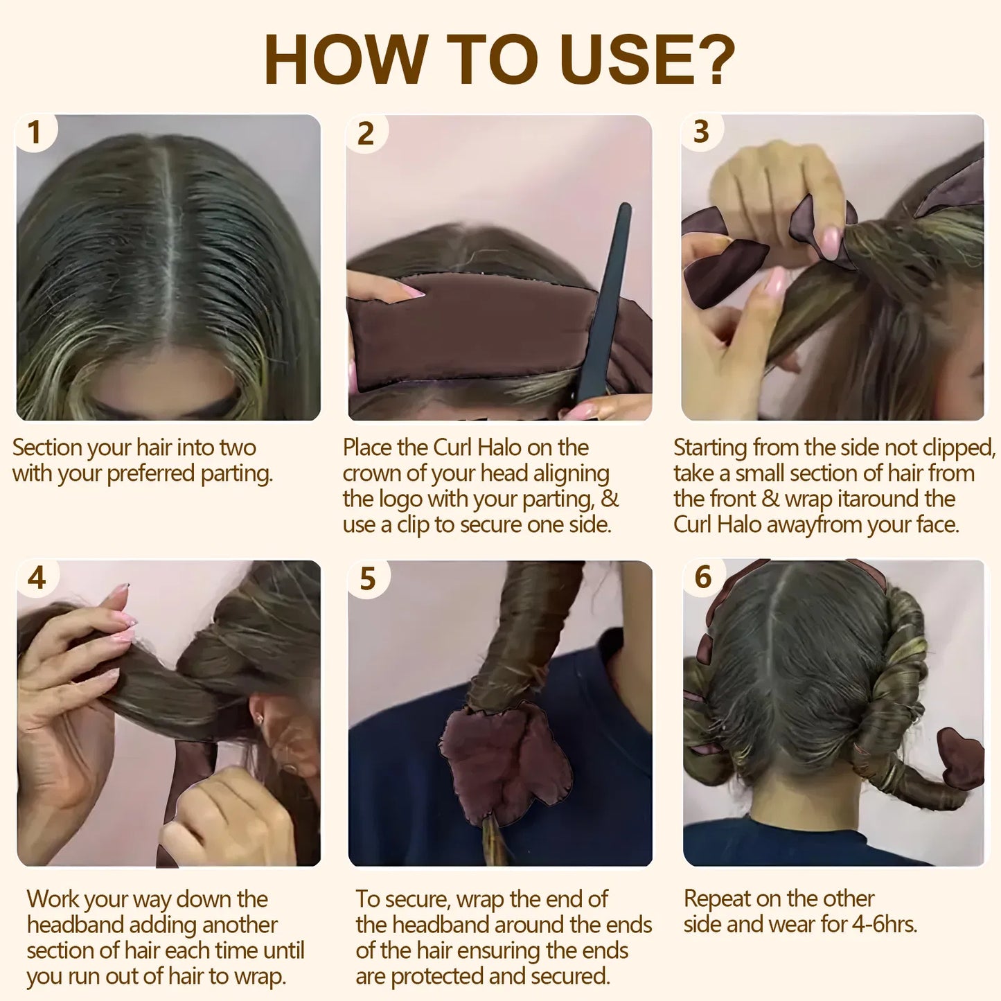 Satin Heatless Hair Curler, Lazy Natural Soft Wave DIY Heatless Curls For Sleep In Overnight, For All Hair Types - Brown