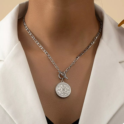 Chain Link Necklace with Vintage Coin Pendant