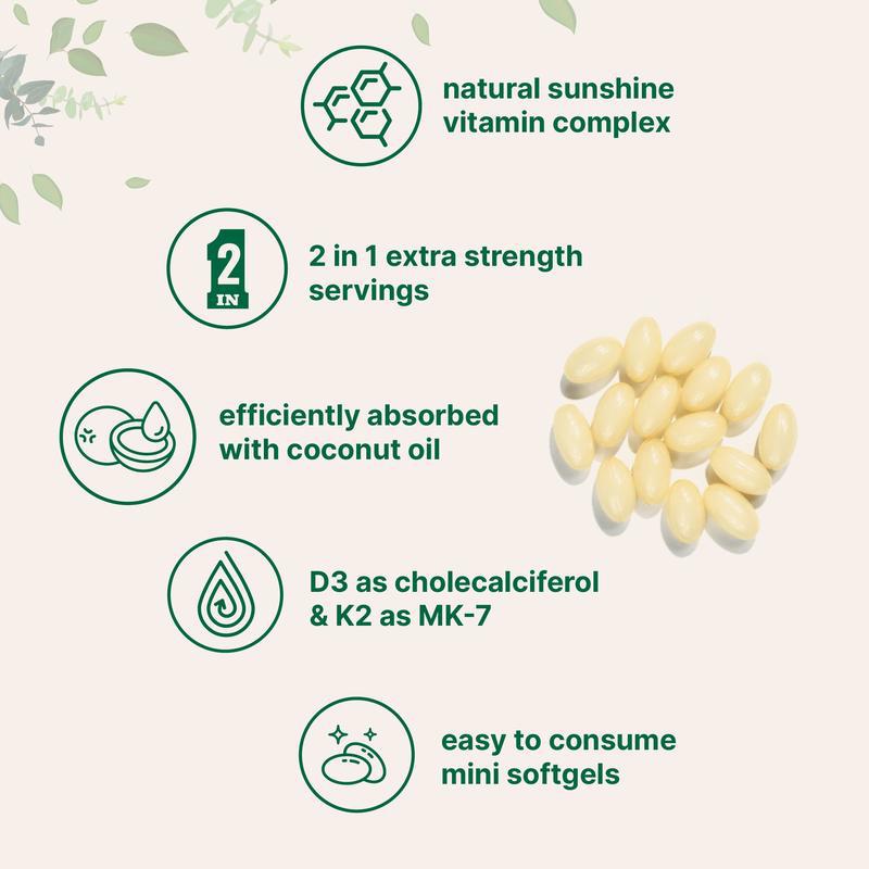 Vitamin D3 K2 Softgels 10,000 IU D3 200 Mcg K2 With Coconut Oil Immune Bone Health Support Non-GMO, Gluten-Free180 Softgels