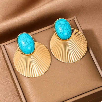 Turquoise Stone Fan Drop Earrings