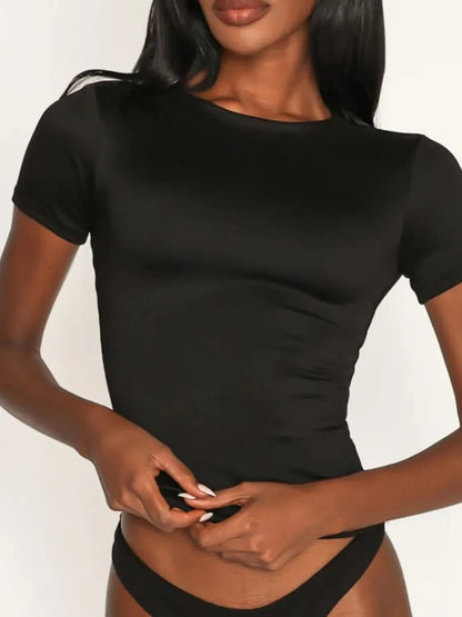 Round Neck Short Sleeve Swim Top
