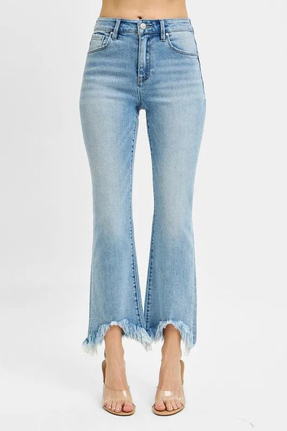RISEN Full Size High Rise Crop Bootcut Fray Hem Jeans Plus Size