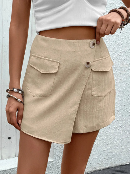 Perfee Pocketed High Waist Shorts with Zip