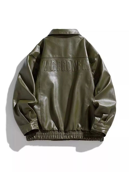 Men's Plus Size Collared Neck Leather Jacket