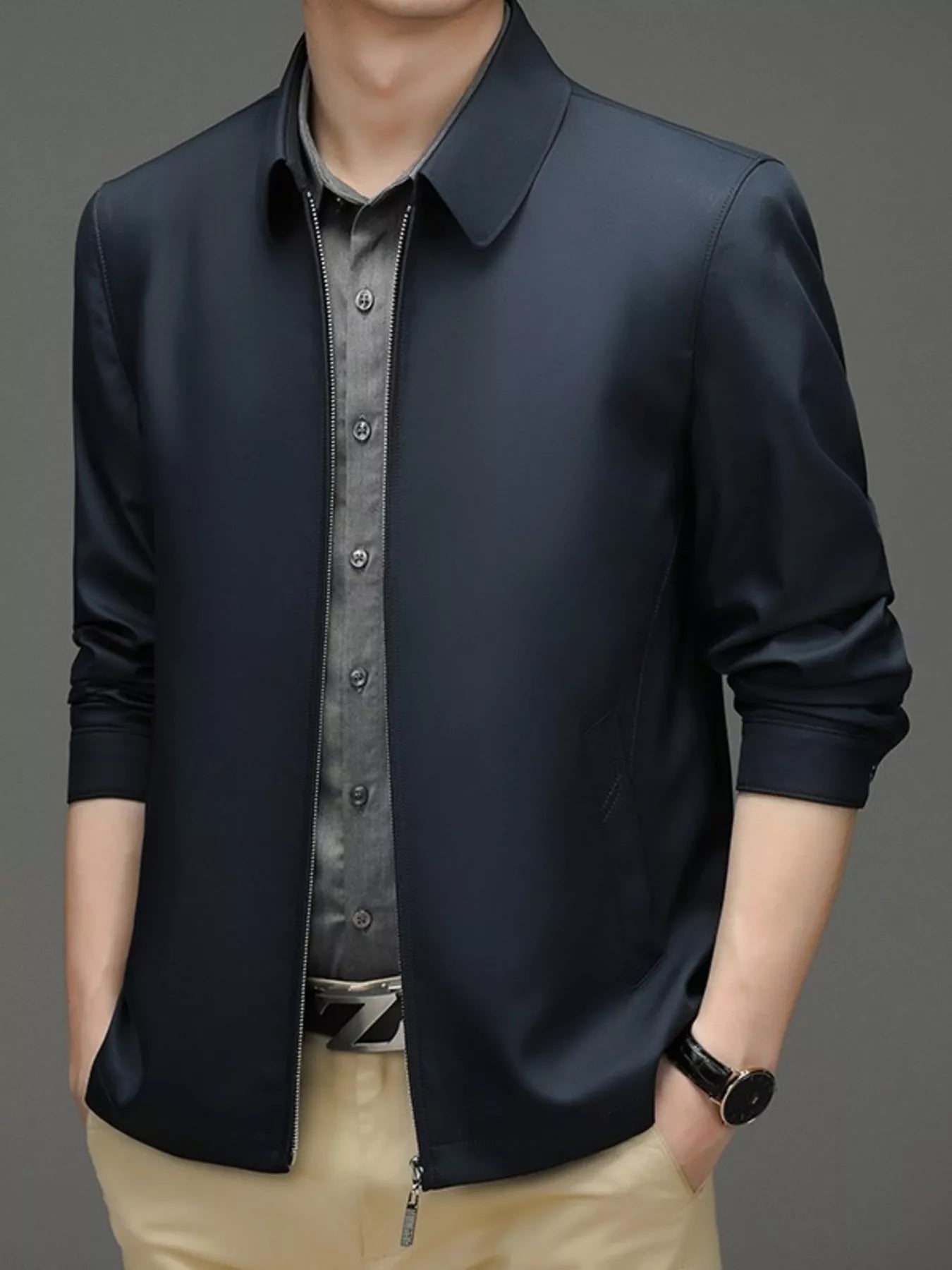 Men's Plus Size Zip Up Long Sleeve Jacket