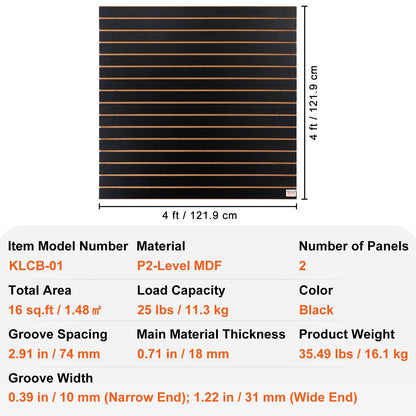 VEVOR Slatwall Panels, 4 Ft X 2 Ft Black Garage Wall Panels , Heavy Duty Garage Wall Organizer Panels Display For Retail Store, Garage Wall, And Craft Storage Organization