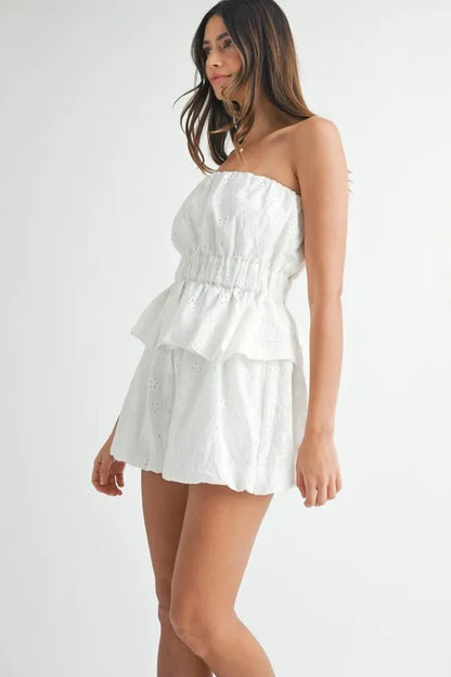 MABLE Floral Eyelet Lace Tube Top and Short Set