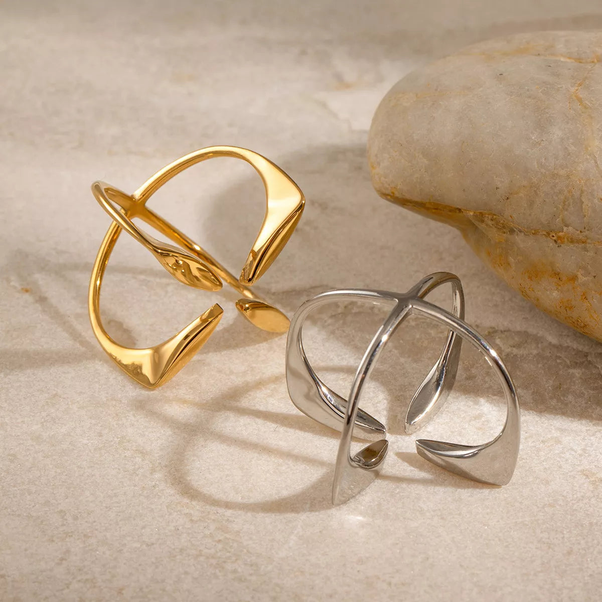 Stainless Steel Crisscross Open Ring