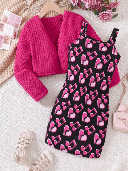 Children's Printed Dress and Cardigan Set