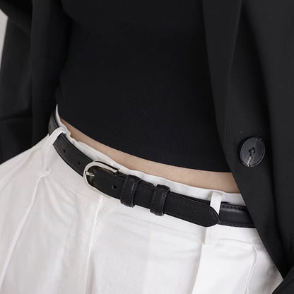 Skinny Leather Belt with Silver Buckle