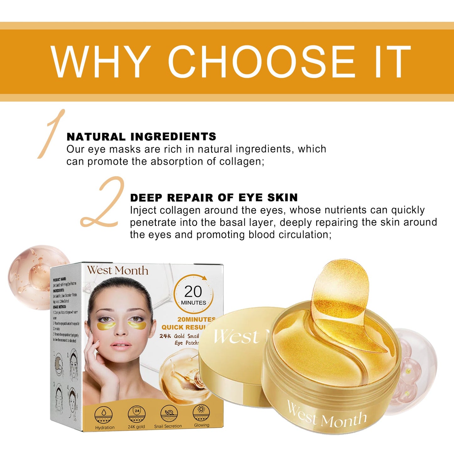 West&Month Gold Snail Eye Patch Hydrating Eye Patch Skin Care Around The Eyes