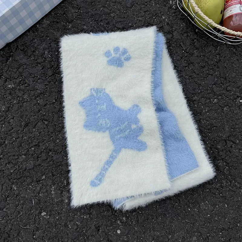 Cute Cat Paw Print Plush Scarf